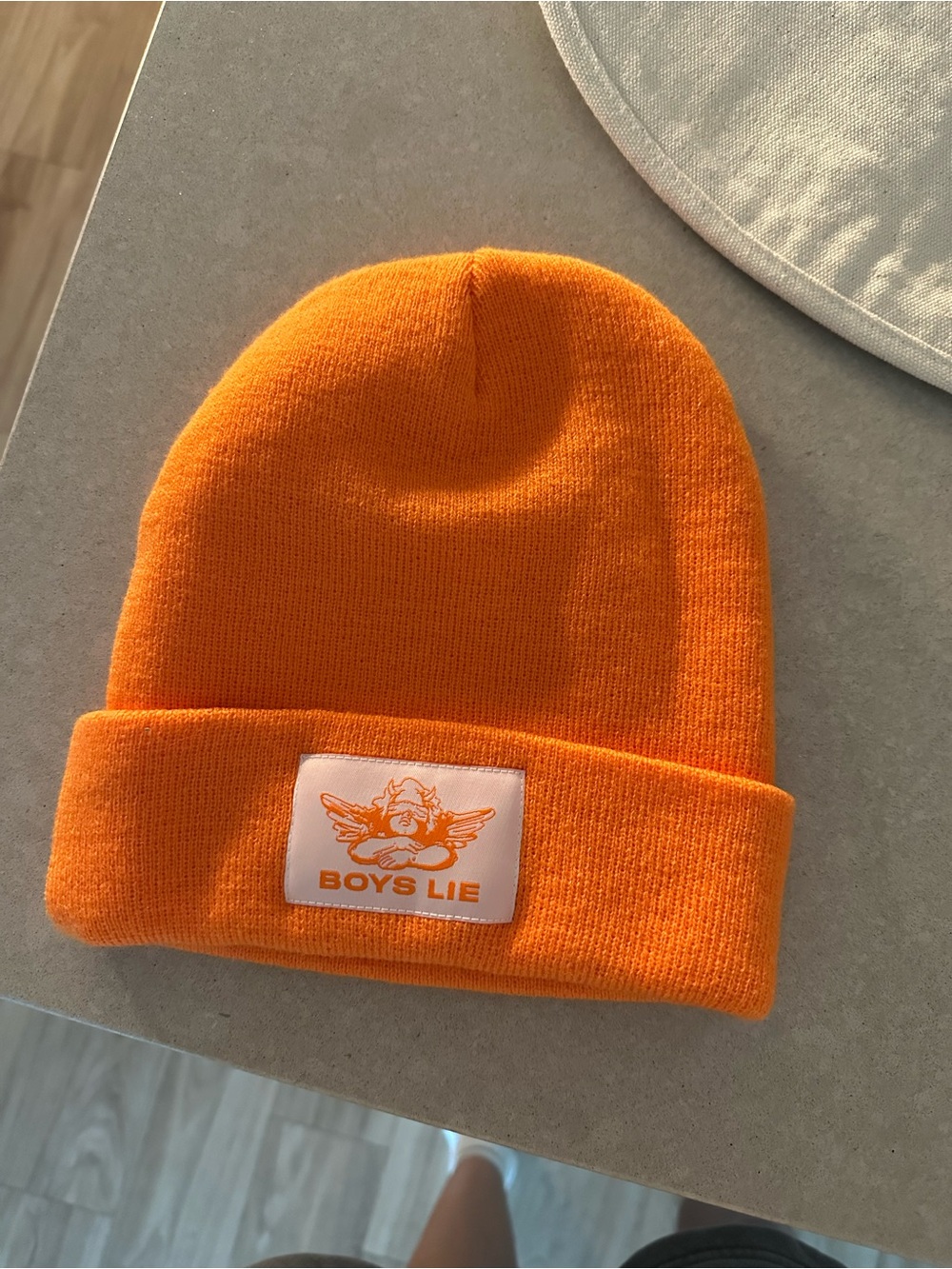 Boys Lie Bright Orange Knit Cuffed Beanie